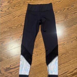 Terez Black Leggings with Iridescent Silver Panels